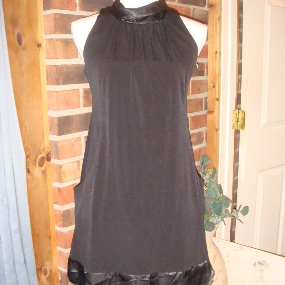 Teeze Me Black Satin High Tie Neck Dress S